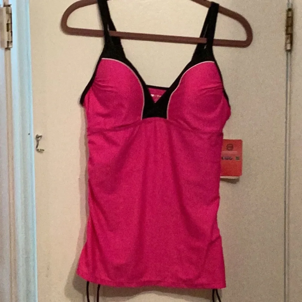 Free Country Women's Pink and Black Double Strap Tankini Top - Picture 13 of 14